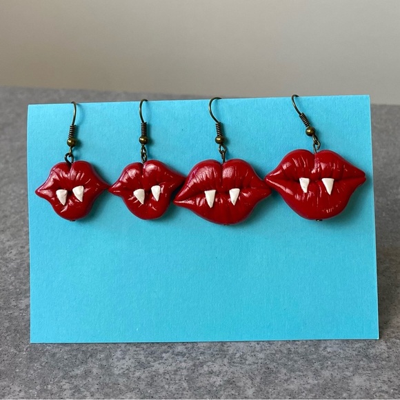 Vampire's Kiss Polymer Clay Dangly Earrings Small - Picture 3 of 5